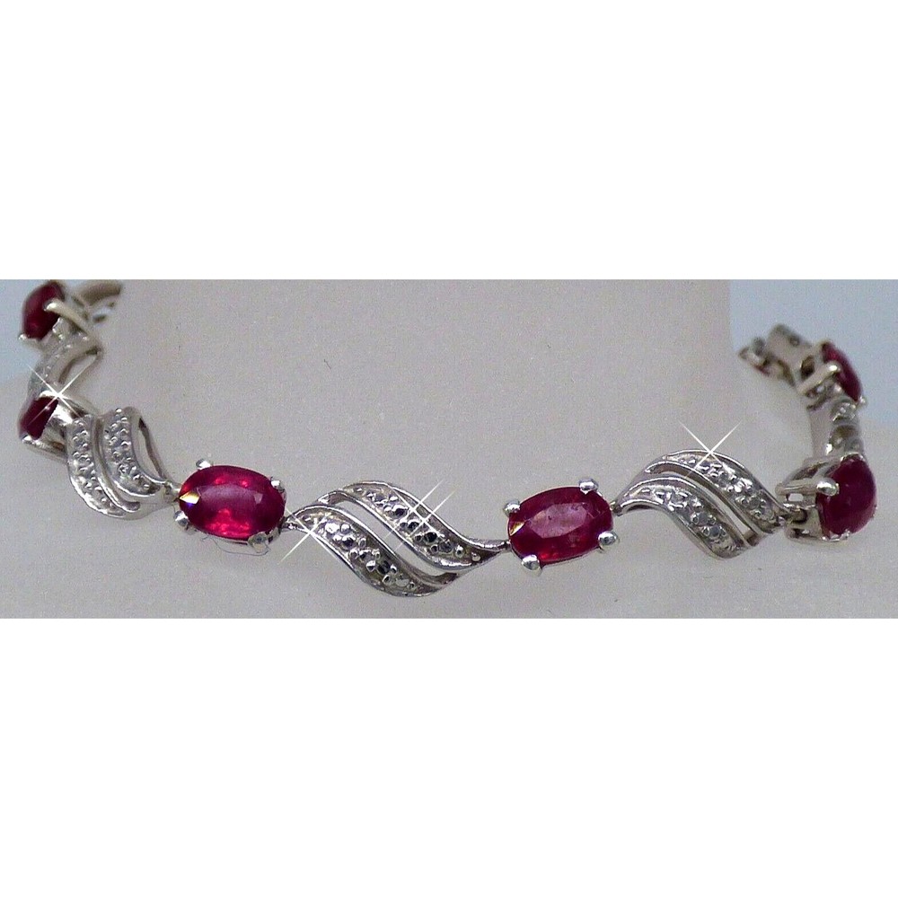 Chuck Clemency Red Gemstone Tennis Bracelet STS 925 Sterling Silver Sparkly!